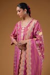 Shop_I Am Design_Pink Silk V-neck Flora And Scallop Print Kurta Set _Online_at_Aza_Fashions