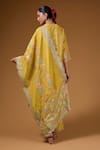 Shop_I Am Design_Yellow Silk V-neck Blossom Print Kurta Pant Set _at_Aza_Fashions