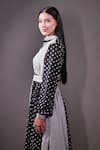 Rahul Singh_Black Cotton V-neck Polka Dot And Stripe Block Print Dress _Online_at_Aza_Fashions