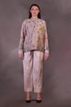Buy_Rahul Singh_Ivory Silk Organza, Cotton High Neck Printed Top And Trouser Set _at_Aza_Fashions