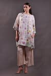 Buy_Rahul Singh_Ivory Linen Round Neck Floral Print Kurta And Trousers Set _at_Aza_Fashions