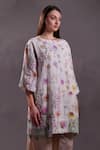 Rahul Singh_Ivory Linen Round Neck Floral Print Kurta And Trousers Set _Online_at_Aza_Fashions