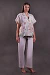Buy_Rahul Singh_Ivory Linen Collared, V-neck Floral Printed Shirt And Trouser Set _at_Aza_Fashions