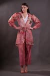 Buy_Rahul Singh_Pink Organza Collared Floral Print Shirt Trousers Set _at_Aza_Fashions