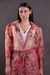 Buy_Rahul Singh_Pink Organza Collared Floral Print Shirt Trousers Set _Online_at_Aza_Fashions