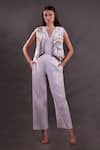 Buy_Rahul Singh_White Cotton V-neck Printed Waistcoat Trouser Set _at_Aza_Fashions