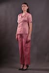 Rahul Singh_Pink Silk V-neck Matka Shacket And Trouser Set _Online_at_Aza_Fashions