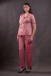 Buy_Rahul Singh_Pink Silk V-neck Matka Shacket And Trouser Set _at_Aza_Fashions