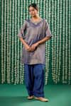 Buy_Cupid Cotton_Blue Tissue, Silk Embroidery, Stones Round Neck Sunira Zardosi Kurta And Pant Set _at_Aza_Fashions