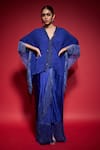 Buy Neha Mehra Blue Georgette Fringe, Beads, Sequins, Hand Kaftan And Draped Skirt Set at Aza Fashions Buy_Neha Mehra_Blue Georgette Fringe, Beads, Sequins, Hand Kaftan And Draped Skirt Set _at_Aza_Fashions