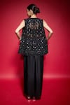 Shop_Neha Mehra_Black Crepe Embroidery, Mirrors Open Neck, Sweetheart Jacket Draped Skirt Set _at_Aza_Fashions