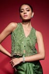 Buy_Neha Mehra_Green Georgette Beads, Sequins, Metallic Thread V-neck Hand Embroidered Jacket _at_Aza_Fashions