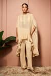 Buy_Neha Mehra_Beige Georgette Round Neck Hand Embroidered Kaftan And Pant Set _at_Aza_Fashions