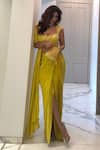 Buy_One Knot One By Ashna_Yellow Chiffon, Satin, Organza Hand Embroidered Blouse With Pre-draped Saree _at_Aza_Fashions
