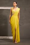 Buy_One Knot One By Ashna_Yellow Chiffon, Satin, Organza Hand Embroidered Blouse With Pre-draped Saree _Online