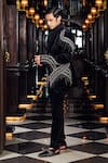 Shop_Mukti And Kavith Casa_Black Cotton, Crepe Beads, Sequins, Noir Cascade Embellished Tuxedo Set _at_Aza_Fashions