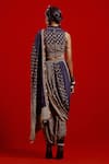 Shop_Aseem Kapoor_Blue Crepe, Cotton, Silk, Twill Beads, Tassels High Neck Sadhvi Draped Saree Set _at_Aza_Fashions