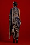 Shop_Aseem Kapoor_Navy Crepe Beads, Embroidery, Tassels Sadhvi Printed Pre-draped Saree _at_Aza_Fashions