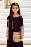 Fayon Kids_Wine Velvet, Georgette Embroidery, Zari Kurta Sharara Set _Online_at_Aza_Fashions