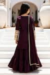 Shop_Fayon Kids_Wine Velvet, Georgette Embroidery, Zari Kurta Sharara Set _at_Aza_Fashions