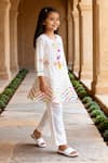 Buy_Fayon Kids_White Cotton Embroidery, Tassels Kurta And Churidar Set _at_Aza_Fashions