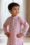Fayon Kids_Pink Georgette, Cotton Embroidery, Mirrors Geometric Kurta Set _Online_at_Aza_Fashions