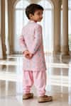 Shop_Fayon Kids_Pink Georgette, Cotton Embroidery, Mirrors Geometric Kurta Set _at_Aza_Fashions