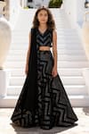 Buy_Fayon Kids_Black Georgette Sequins, Embroidery Geometric Lehenga Blouse Set _at_Aza_Fashions