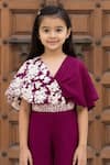 Fayon Kids_Wine Georgette Embroidery Draped Jumpsuit _Online_at_Aza_Fashions