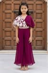 Buy_Fayon Kids_Wine Georgette Embroidery Draped Jumpsuit _at_Aza_Fashions
