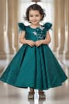 Buy_Fayon Kids_Emerald Green Net Sequins, Feathers, Applique Butterfly Embroidered Gown _at_Aza_Fashions