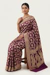 Naaritva India_Wine Silk Zari, Embroidery Floral Woven Saree With Running Blouse _Online_at_Aza_Fashions
