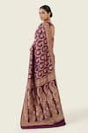 Shop_Naaritva India_Wine Silk Zari, Embroidery Floral Woven Saree With Running Blouse _at_Aza_Fashions