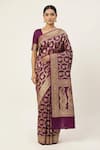 Naaritva India_Wine Silk Zari, Embroidery Floral Woven Saree With Running Blouse _at_Aza_Fashions