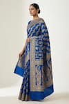 Naaritva India_Blue Silk Zari, Embroidery Paisley Banarasi Woven Saree With Running Blouse _Online_at_Aza_Fashions