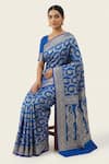 Buy_Naaritva India_Blue Silk Zari, Embroidery Paisley Banarasi Woven Saree With Running Blouse _at_Aza_Fashions