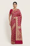 Buy_Naaritva India_Pink Silk Zari Floral Stripe Woven Saree With Running Blouse _at_Aza_Fashions