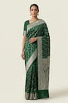 Buy_Naaritva India_Green Silk Zari Stripe Woven Saree With Running Blouse _at_Aza_Fashions