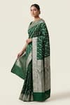 Naaritva India_Green Silk Zari Stripe Woven Saree With Running Blouse _Online_at_Aza_Fashions