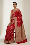 Naaritva India_Red Silk, Brocade Zari Paisley Banarasi Saree With Running Blouse _Online_at_Aza_Fashions