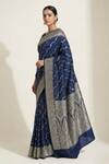 Naaritva India_Blue Silk Zari Flower Banarasi Saree With Running Blouse _Online_at_Aza_Fashions