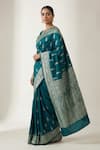 Naaritva India_Teal Silk Zari Paisley Pattern Saree With Running Blouse _Online_at_Aza_Fashions
