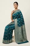Buy_Naaritva India_Teal Silk Zari Paisley Pattern Saree With Running Blouse _Online_at_Aza_Fashions