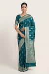 Buy_Naaritva India_Teal Silk Zari Paisley Pattern Saree With Running Blouse _at_Aza_Fashions