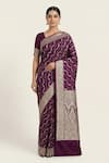 Buy_Naaritva India_Wine Silk Zari Stripe Pattern Saree With Running Blouse _at_Aza_Fashions