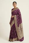 Shop_Naaritva India_Wine Silk Zari Stripe Pattern Saree With Running Blouse _Online_at_Aza_Fashions