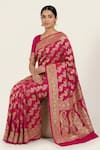 Naaritva India_Pink Silk Zari, Embroidery Florette Vine Saree With Running Blouse _Online_at_Aza_Fashions