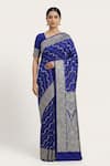 Buy_Naaritva India_Blue Silk Zari Flower Vine Saree With Running Blouse _at_Aza_Fashions