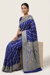 Naaritva India_Blue Silk Zari Flower Vine Saree With Running Blouse _at_Aza_Fashions