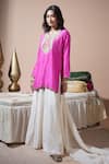 Komal Shah_Pink Dupion, Chanderi, Shantoon, Organza Keri Hand Kurta Palazzo Set _Online_at_Aza_Fashions